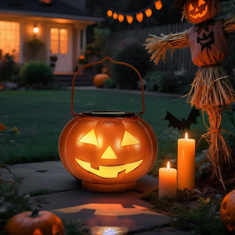 Vbioa Halloween Pumpkin Solar Lanterns - Jack O Lantern Hanging Solar Light Waterproof for Yard, Patio, Garden,Spooky Decor Halloween Party Decorations - Image 2